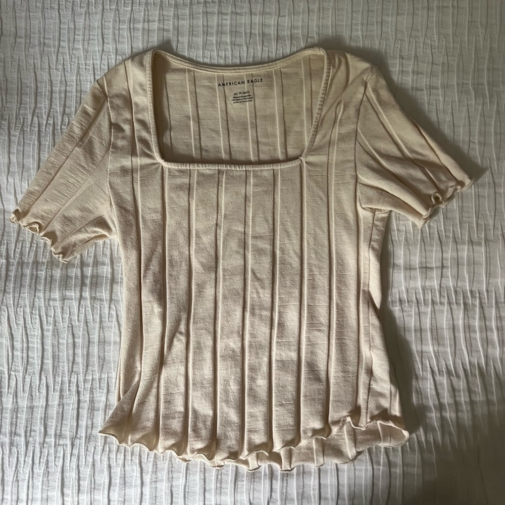NWOT American Eagle Cream Beige Square Neck Short Sleeve Top